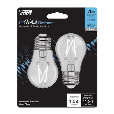 Feit Electric Feit White A15 E26 (Medium) Filament LED Bulb Daylight 75 Watt Equivalence 2 pk BPA1575950WFIL2